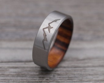 Mountain Range, Titanium Ring Lined with Desert Ironwood