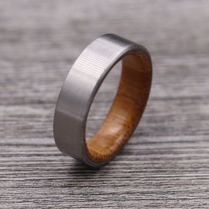 Titanium Ring Lined with Bamboo - Wedding Band - Unique Wedding Ring