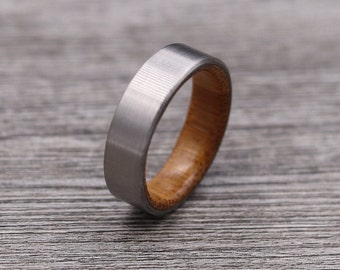 Titanium Ring Lined with Bamboo Wood