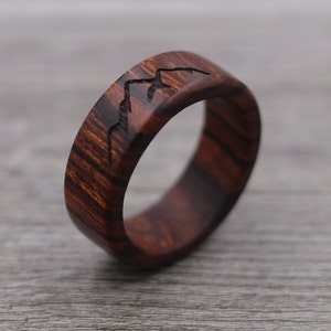 Mountain Ring - Personalized Ring - Outdoor Landscape - Wedding Ring - Mountains - Wooden Ring - Mens Jewelry - 5 Year Anniversary