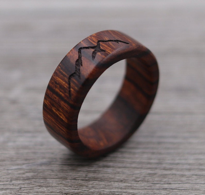 Mountain Ring Personalized Ring Outdoor Landscape Wedding Ring Mountains Wooden Ring Mens Jewelry 5 Year Anniversary image 1