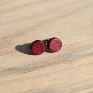 Purpleheart Stud Earrings for Women and Men Small Wood Earrings for Her and Him Unique Handmade Unisex Earrings Tiny Wood Stud Earrings