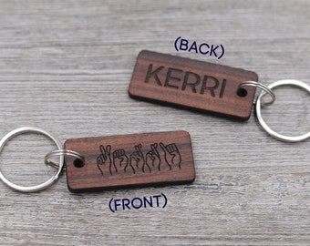 ASL Keychain, American Sign Language, Fingerspell, Name Keychain, Personalized Keychain, Custom Wood Keychain, Small Gift, Friend Gift