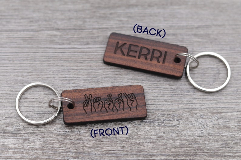 ASL Keychain, American Sign Language, Fingerspell, Name Keychain, Personalized Keychain, Custom Wood Keychain, Small Gift, Friend Gift image 1