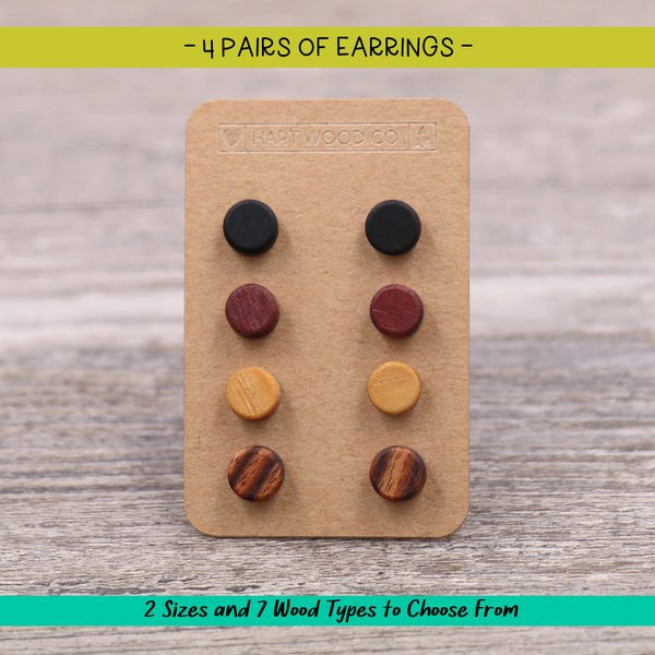 4 Pairs (Choice of Wood): Wood Stud Earrings