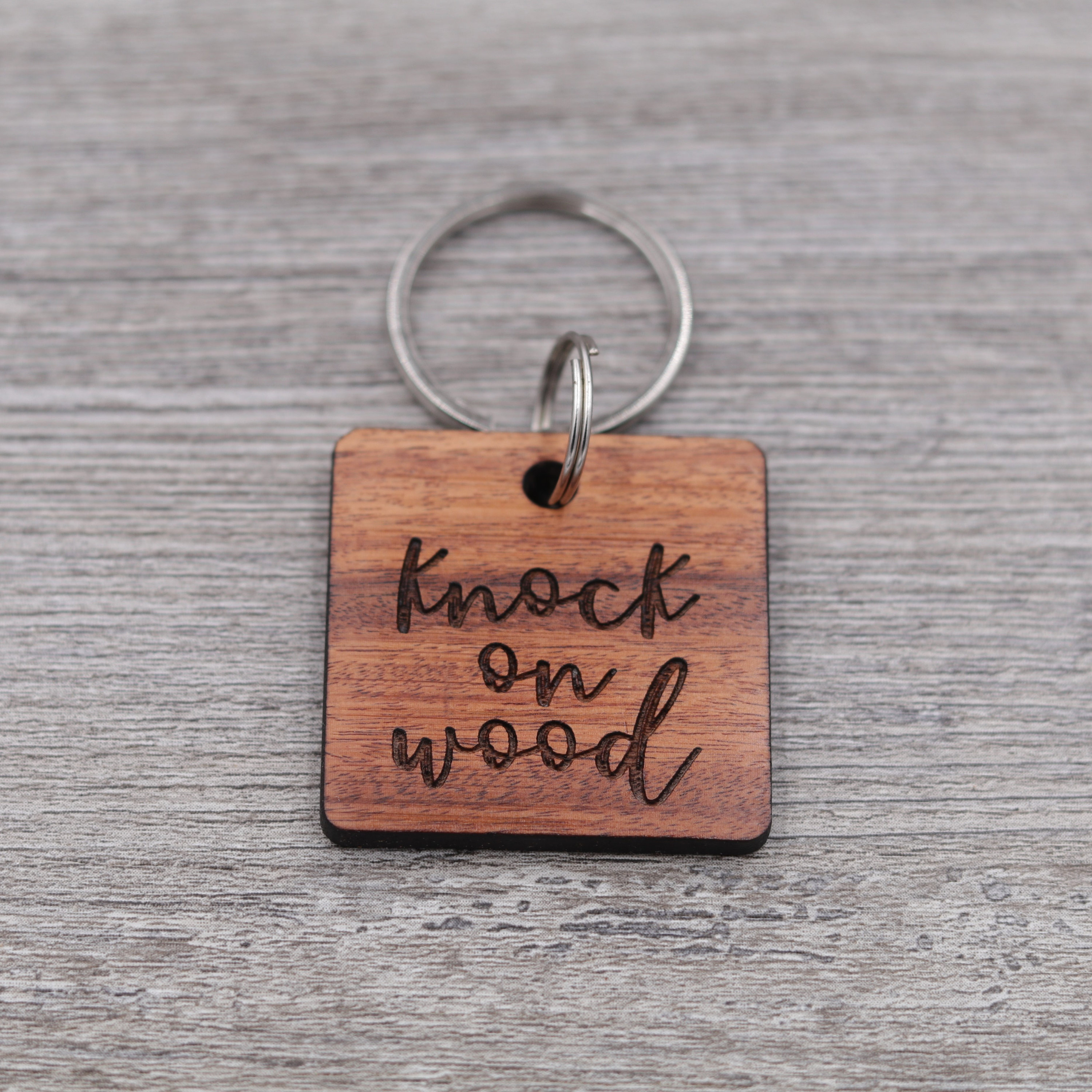 Knock on Wood, Personalized Keychain, Wood Keychain, Custom Keychain