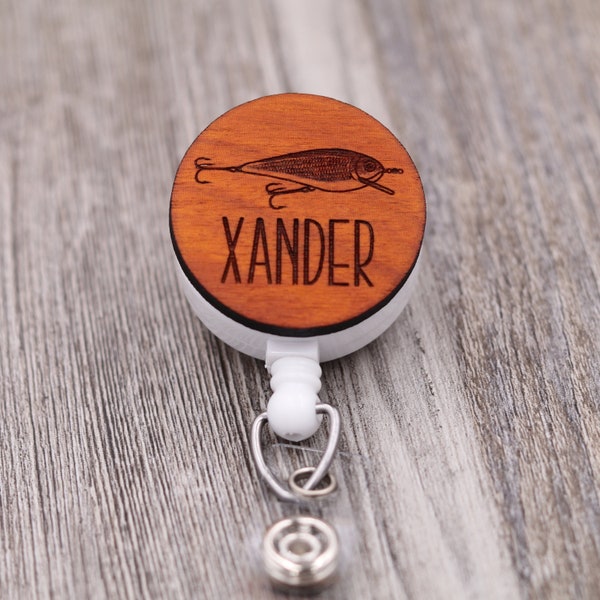 Fishing Lure Badge Reel with Name, Nature, Custom ID Badge, Retractable Badge Reel, Work Badge, Work ID, Personalized Badge, Co Worker Gift