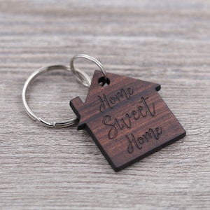 Home Sweet Home, House Shaped Keychain, New Home Gift, Realtor Gift, Housewarming Present, Wood Keychain, Custom Wood Keychain