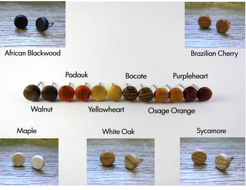 Wood earrings Unisex earrings 3 pairs of wood earrings 8 mm studs 7 mm studs 9 mm studs Mens earrings Wood stud earrings