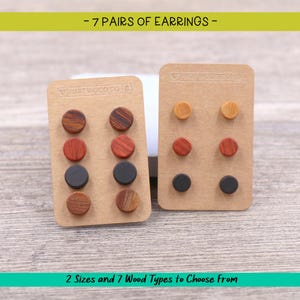 7 Pairs Minimalist Wood stud earrings, Small Natural Wood earrings, Women&#39;s earrings, Men&#39;s earrings, Unisex Earrings, Rustic Tiny Earrings