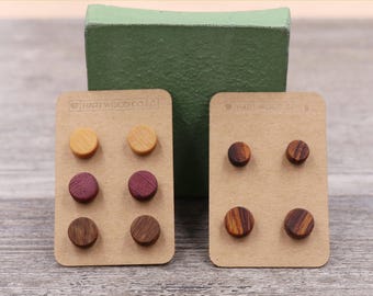 5 Pairs (Choice of Wood): Wood Stud Earrings