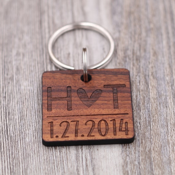 Custom Personalized Small Heart Keychain and Rectangle Keychain, Engraved  Initials, Anniversary Gift, Husband Wife Key Chain, Boyfriend Girlfriend