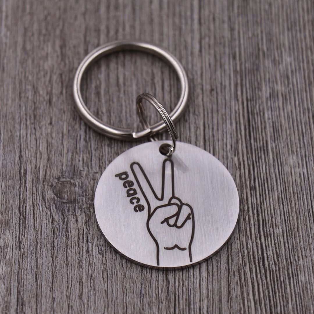 Peace Sign: Personalized Stainless Steel Keychain - Etsy