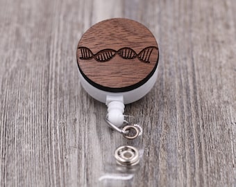 DNA Helix, Healthcare: Custom Engraved Wood Retractable Badge Reel