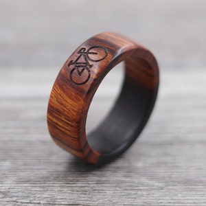 Desert Ironwood Bicycle Ring, Custom Wood, Ring - Wooden Ring, Mens Jewelry, 5 Year Anniversary, Father's Day