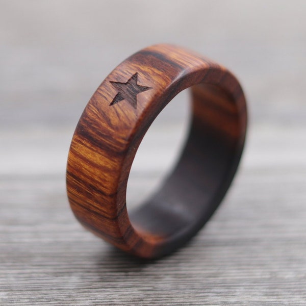 Anillo estrella de Desert Ironwood, madera personalizada, anillo - anillo de madera, joyería para hombres, 5 aniversario, día del padre