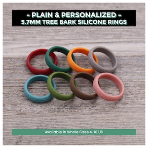 5.7MM Silicone Tree Bark Ring,Silicone Band,Wedding Band,Personalized Ring,Custom,Wedding Ring,Unique,Lightweight Ring,Mens Jewelry,Engraved