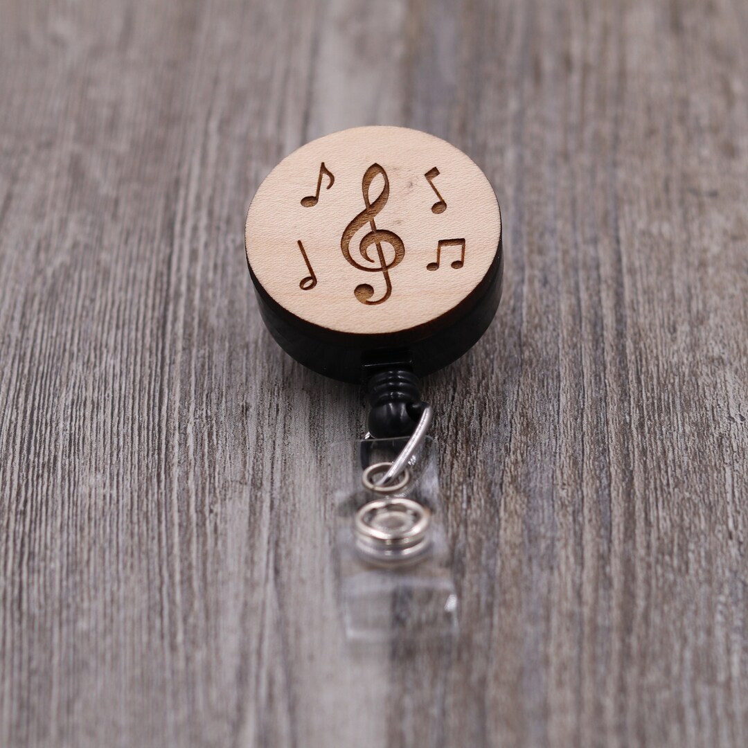 Music Notes: Custom Engraved Wood Retractable Badge Reel - Etsy