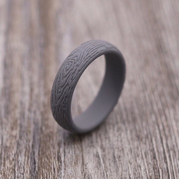 5.7MM Silicone Tree Bark Ring,Silicone Band,Wedding Band,Personalized Ring,Custom,Wedding Ring,Unique,Lightweight Ring,Mens Jewelry,Engraved