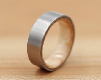Titanium Ring Lined with Maple - Wedding Band - Unique Wedding Ring