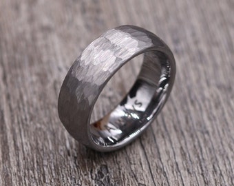 Hammered Tungsten 6MM 'Comfort Fit' Ring, Band - Plain and Personalized
