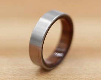 Titanium Ring Lined with Shedua Wood