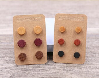 6 Pairs (Choice of Wood): Wood Stud Earrings