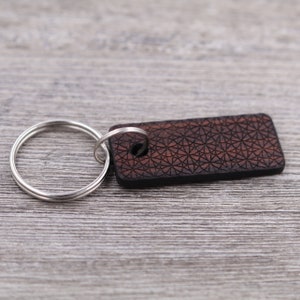 Geometric Flower Pattern, Name (Rectangle): Personalized Wood Keychain