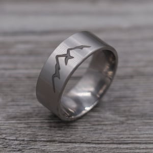 Titanium Mountain Ring - 6mm, 8mm, Wedding Band, Personalized Engraved Custom Ring, Wedding Ring, Unique, Lightweight, Men&#39;s Jewelry