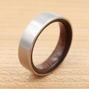 Titanium Ring Lined with Walnut- Wedding Band - Unique Wedding Ring