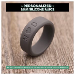 PERSONALIZED - 8MM Beveled Edge Silicone Ring, Wedding Band, Wedding Ring, Custom Ring, Unique Ring, Lightweight Ring, Jewelry
