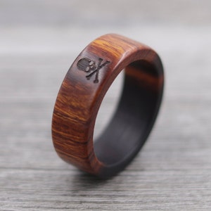 Desert Ironwood Skull and Crossbones Ring, Custom Wood, Ring - Wooden Ring, Mens Jewelry, 5 Year Anniversary, Father&#39;s Day