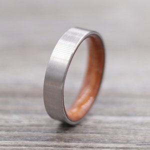 Titanium Ring Lined with Redwood - Wedding Band - Unique Wedding Ring - Titanium Wedding Band