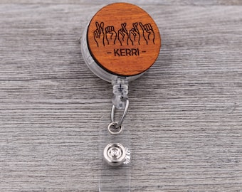 ASL Badge Reel, Sign Language, Name Badge Reel, Custom ID Badge, Retractable Badge Reel, Work ID, Custom Badge, Personalized Badge