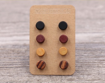 4 Pairs (Choice of Wood): Wood Stud Earrings