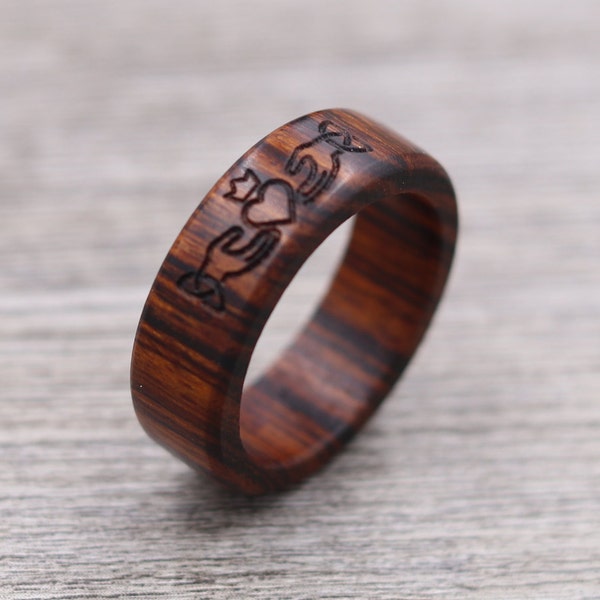 Wood Irish Claddagh Ring - Custom Wood Ring - Personalized Ring - Engraved - Wedding Ring - Wooden Ring - Mens Jewelry - 5 Year Anniversary