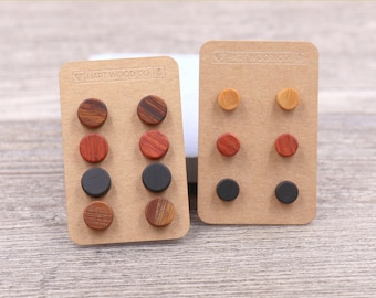 7 Pairs (Choice of Wood): Wood Stud Earrings