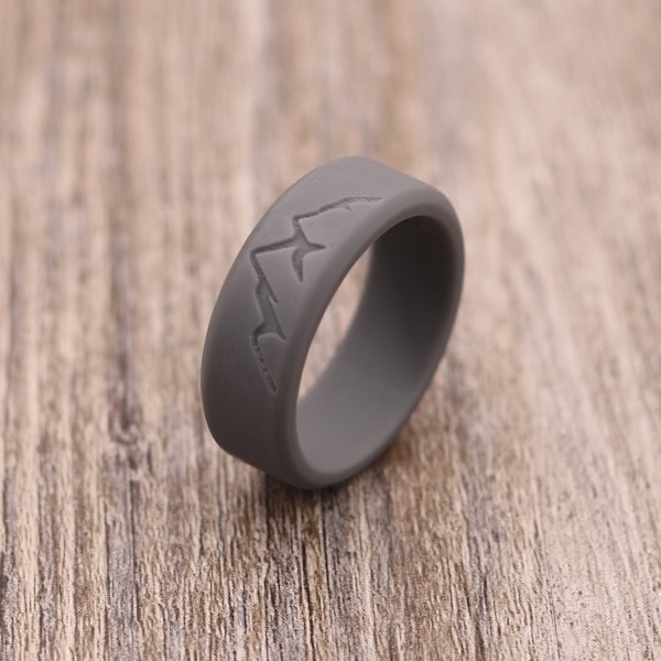 8MM Mountain Ring, Silicone Ring,Silicone Band,Wedding Band,Personalized Ring,Custom Ring,Wedding Ring,Unique,Lightweight Ring,Mens Jewelry