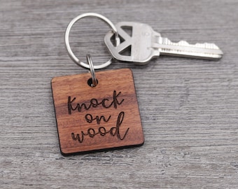 knock on wood (Square): Personalized Wood Keychain