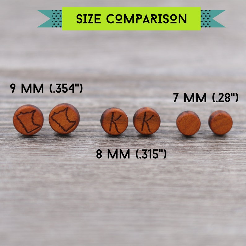 Wood earrings Unisex earrings 3 pairs of wood earrings 8 mm studs 7 mm studs 9 mm studs Mens earrings Wood stud earrings