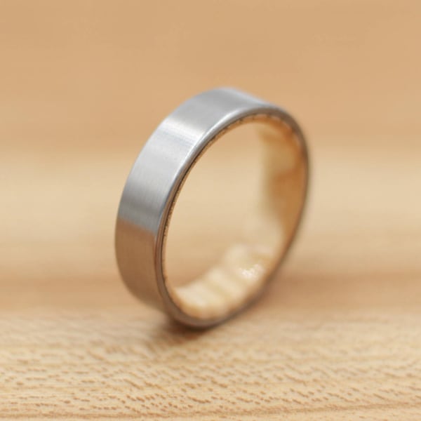 Titanium Ring Lined with Ash Wood from a Louisville Slugger Baseball Bat - Wedding Band - Unique Wedding Ring - Titanium Wedding Band