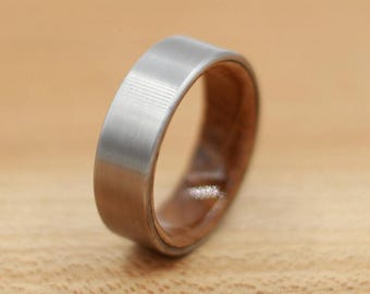 Titanium Ring Lined with Kentucky Bourbon Whiskey Barrel Wood