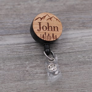 Mountains and Pine Trees, Name Badge Reel, Custom ID Badge, Retractable Badge Reel, Work Badge, Work ID, Personalized Badge, Co Worker Gift