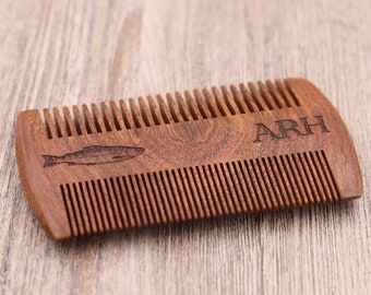 Fish and Initials, Outdoorsy, Nature: Personalized Sandalwood Comb