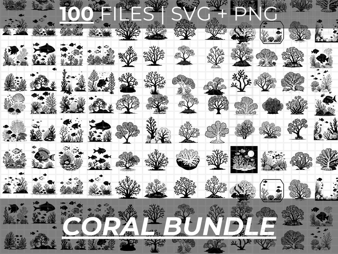 Coral 100 SVG Bundle - Coral PNG, Coral Silhouette - Instant Download ...