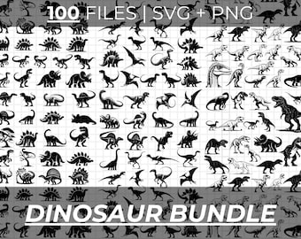 Dinosaurier 100 SVG Bundle - T-rex, Triceratops, Velociraptor, Stegosaurus, Dinosaurier PNG - Instant Download! SVG-Silhouette, Cricut-Schnitt-Dateien