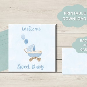 Druckbare 4x4 Babykarten l Baby Boy Karte | Babykarte | Druckbare Karten | Digitale Babykarte | Neue Babykarte | Kinderwagen | Blaue Babykarte