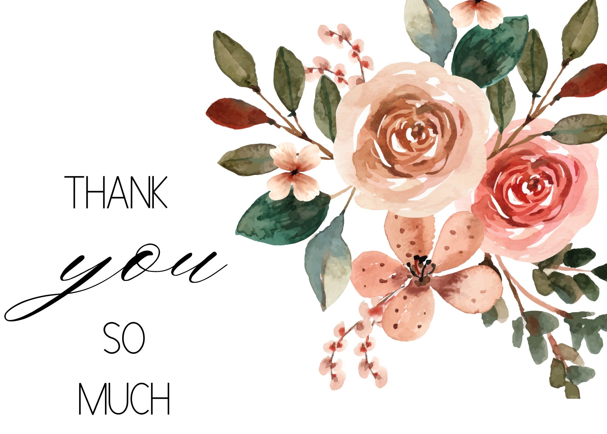 Printable 5x7 Thank You Card | Floral Thank You Card Printable | Thank ...