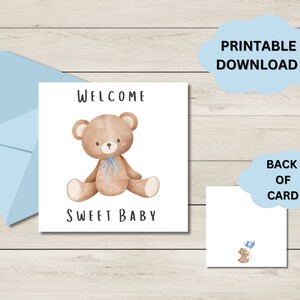 Printable 4x4  Baby Cards l Baby Boy Card | Baby Card | Printable Cards | Digital Baby Card | New Baby Card | Teddy Bear | Teddy Bear Card