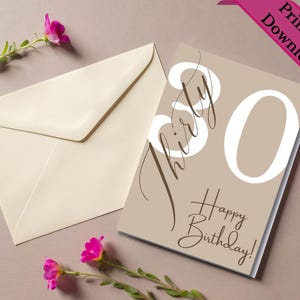 Printable 5x7 Happy Birthday Card |30th Birthday Card | Birthday Card Digital | Printable Birthday Card |30th Birthday| Thirty!| 30!|